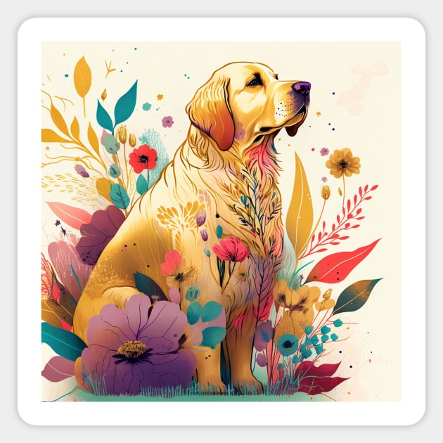 Golden Retriever Dog, Floral Design, Dog Lover Sticker by logiamerch